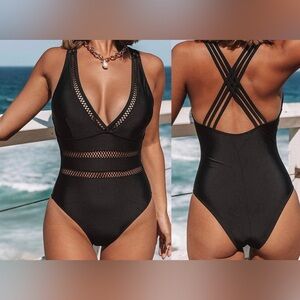 Nwt BeachSissi solid color, mesh patchwork one piece swimsuit, L